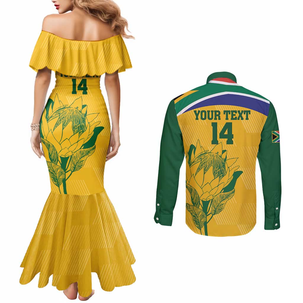 Custom South Africa Cricket Couples Matching Mermaid Dress and Long Sleeve Button Shirt Go Champions World Cup Proteas