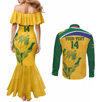 Custom South Africa Cricket Couples Matching Mermaid Dress and Long Sleeve Button Shirt Go Champions World Cup Proteas