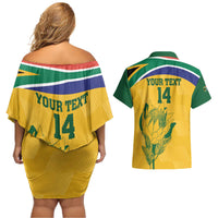 Custom South Africa Cricket Couples Matching Off Shoulder Short Dress and Hawaiian Shirt Go Champions World Cup Proteas - Wonder Print Shop