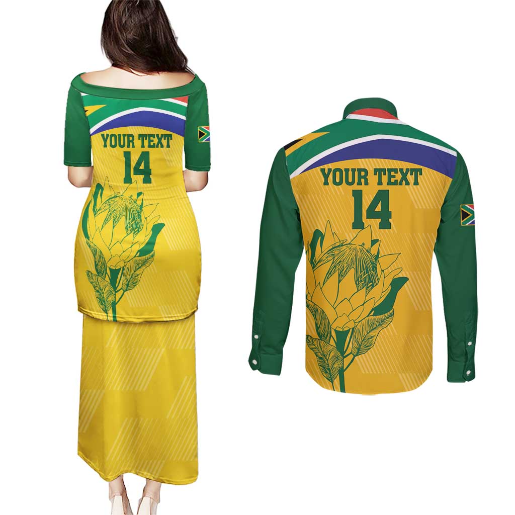 Custom South Africa Cricket Couples Matching Puletasi and Long Sleeve Button Shirt Go Champions World Cup Proteas - Wonder Print Shop
