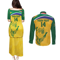 Custom South Africa Cricket Couples Matching Puletasi and Long Sleeve Button Shirt Go Champions World Cup Proteas - Wonder Print Shop