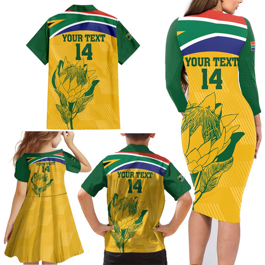 Custom South Africa Cricket Family Matching Long Sleeve Bodycon Dress and Hawaiian Shirt Go Champions World Cup Proteas - Wonder Print Shop