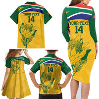 Custom South Africa Cricket Family Matching Long Sleeve Bodycon Dress and Hawaiian Shirt Go Champions World Cup Proteas - Wonder Print Shop