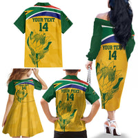 Custom South Africa Cricket Family Matching Off The Shoulder Long Sleeve Dress and Hawaiian Shirt Go Champions World Cup Proteas - Wonder Print Shop