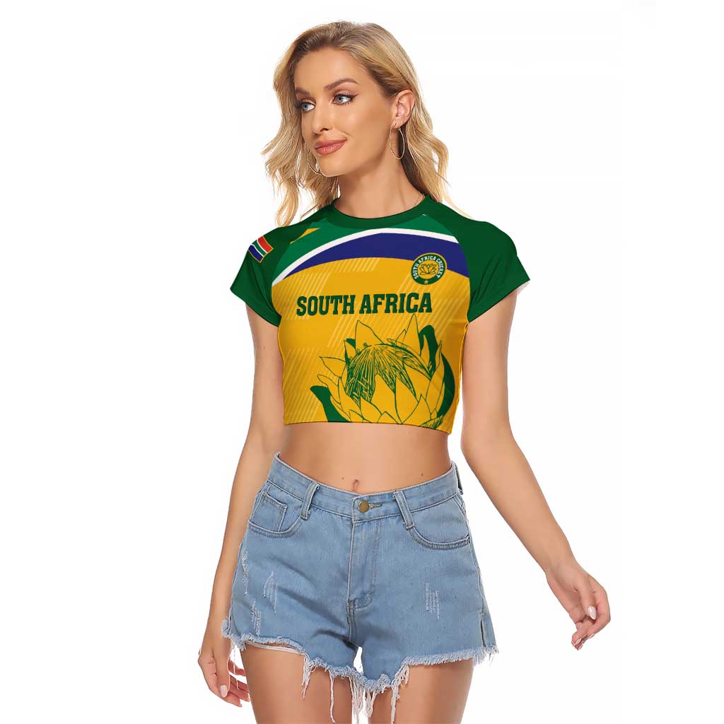 Custom South Africa Cricket Raglan Cropped T Shirt Go Champions World Cup Proteas - Wonder Print Shop