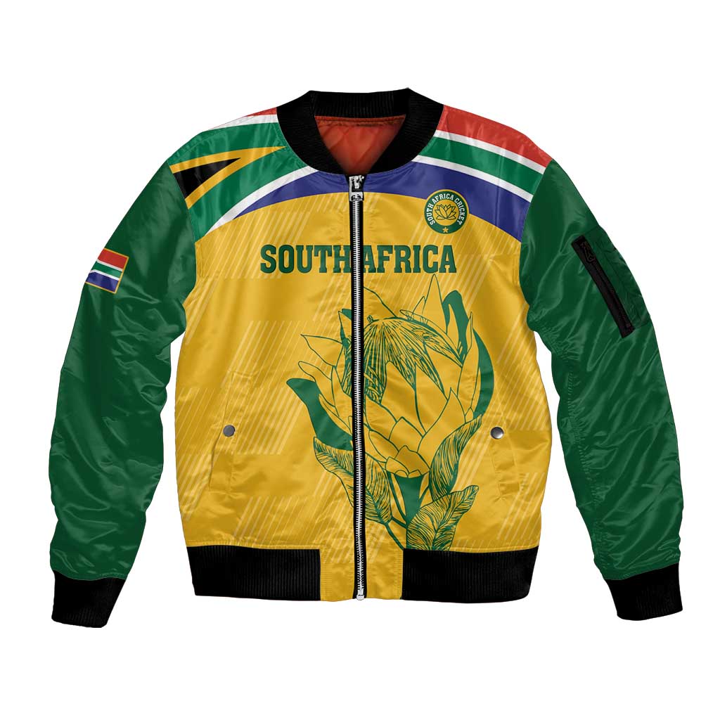 Custom South Africa Cricket Sleeve Zip Bomber Jacket Go Champions World Cup Proteas - Wonder Print Shop