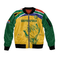 Custom South Africa Cricket Sleeve Zip Bomber Jacket Go Champions World Cup Proteas - Wonder Print Shop