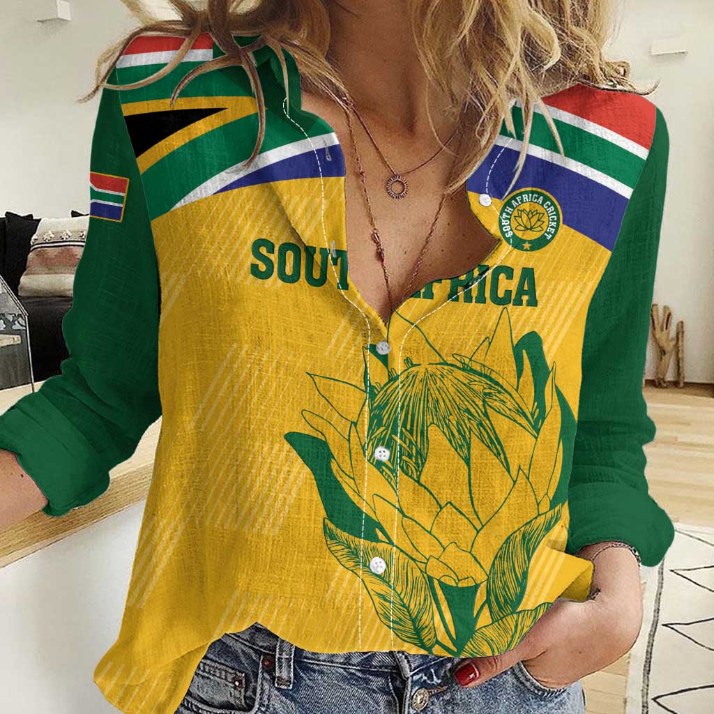 Custom South Africa Cricket Women Casual Shirt Go Champions World Cup Proteas - Wonder Print Shop