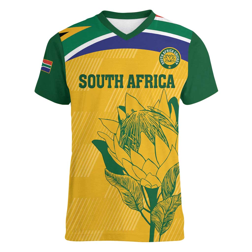 Custom South Africa Cricket Women V-Neck T-Shirt Go Champions World Cup Proteas - Wonder Print Shop