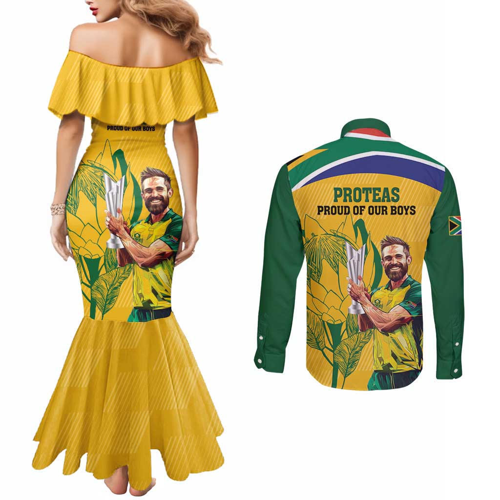 South Africa Cricket Couples Matching Mermaid Dress and Long Sleeve Button Shirt 1st Champions World Cup Proud Of Our Boys