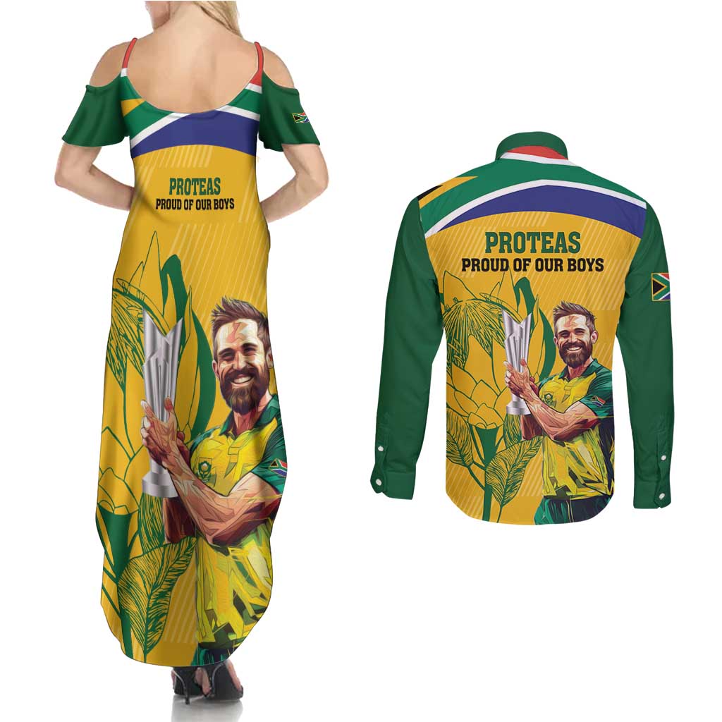 South Africa Cricket Couples Matching Summer Maxi Dress and Long Sleeve Button Shirt 1st Champions World Cup Proud Of Our Boys - Wonder Print Shop
