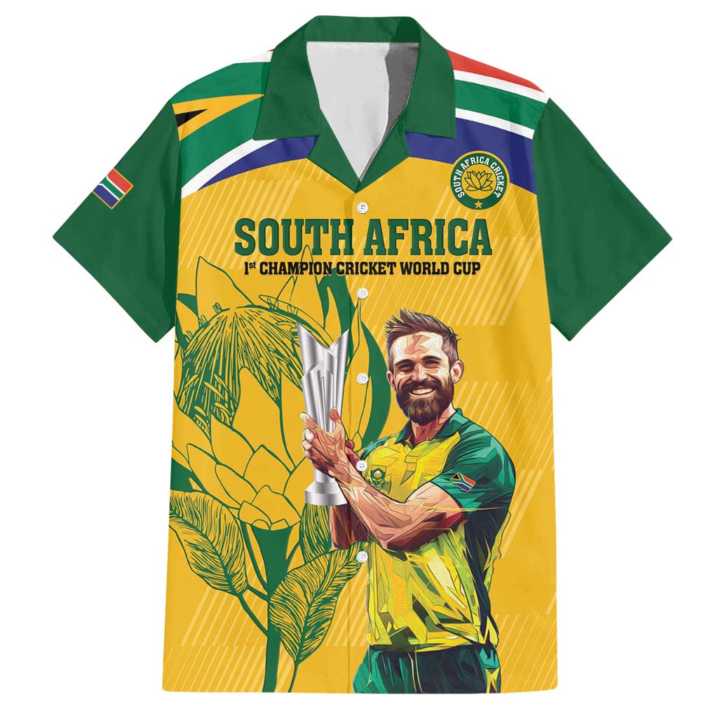 South Africa Cricket Family Matching Short Sleeve Bodycon Dress and Hawaiian Shirt 1st Champions World Cup Proud Of Our Boys - Wonder Print Shop