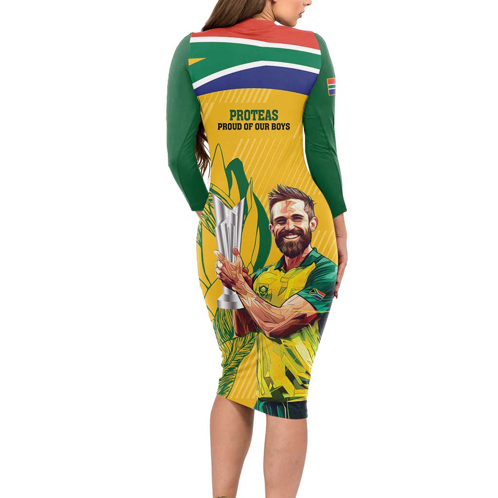 South Africa Cricket Long Sleeve Bodycon Dress 1st Champions World Cup Proud Of Our Boys - Wonder Print Shop