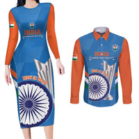 Custom India Cricket Couples Matching Long Sleeve Bodycon Dress and Long Sleeve Button Shirt 2nd Champions World Cup Men In Blue - Wonder Print Shop