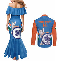 Custom India Cricket Couples Matching Mermaid Dress and Long Sleeve Button Shirt 2nd Champions World Cup Men In Blue