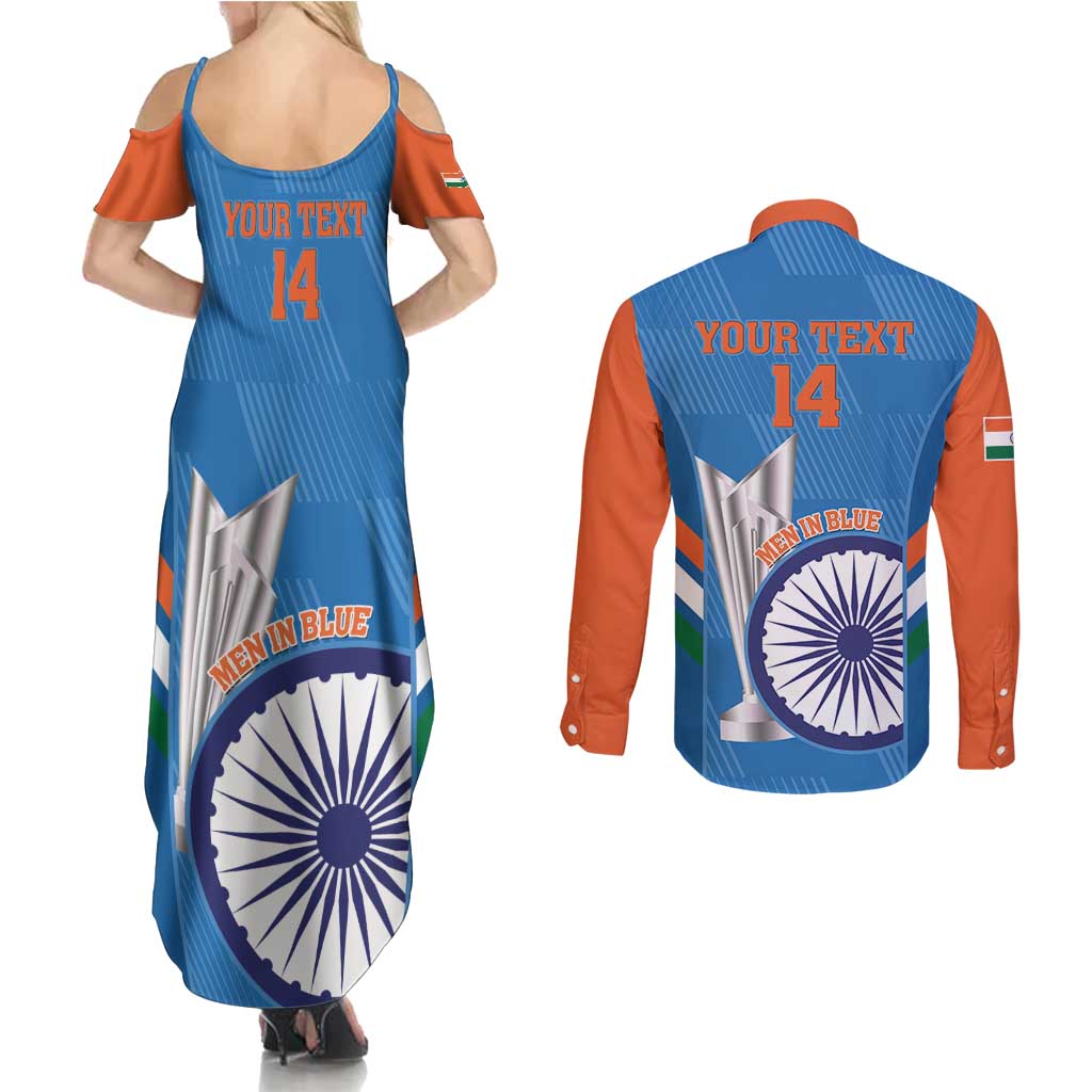 Custom India Cricket Couples Matching Summer Maxi Dress and Long Sleeve Button Shirt 2nd Champions World Cup Men In Blue - Wonder Print Shop
