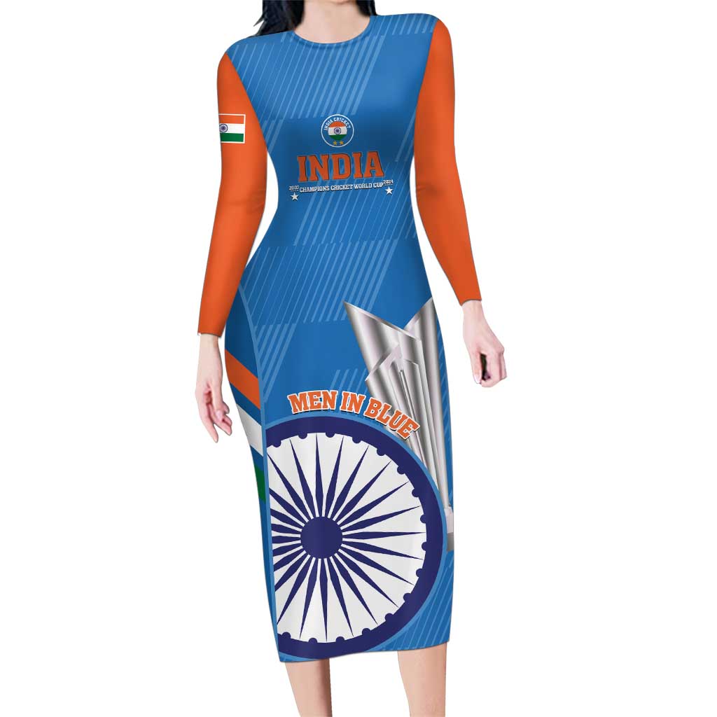 Custom India Cricket Family Matching Long Sleeve Bodycon Dress and Hawaiian Shirt 2nd Champions World Cup Men In Blue - Wonder Print Shop