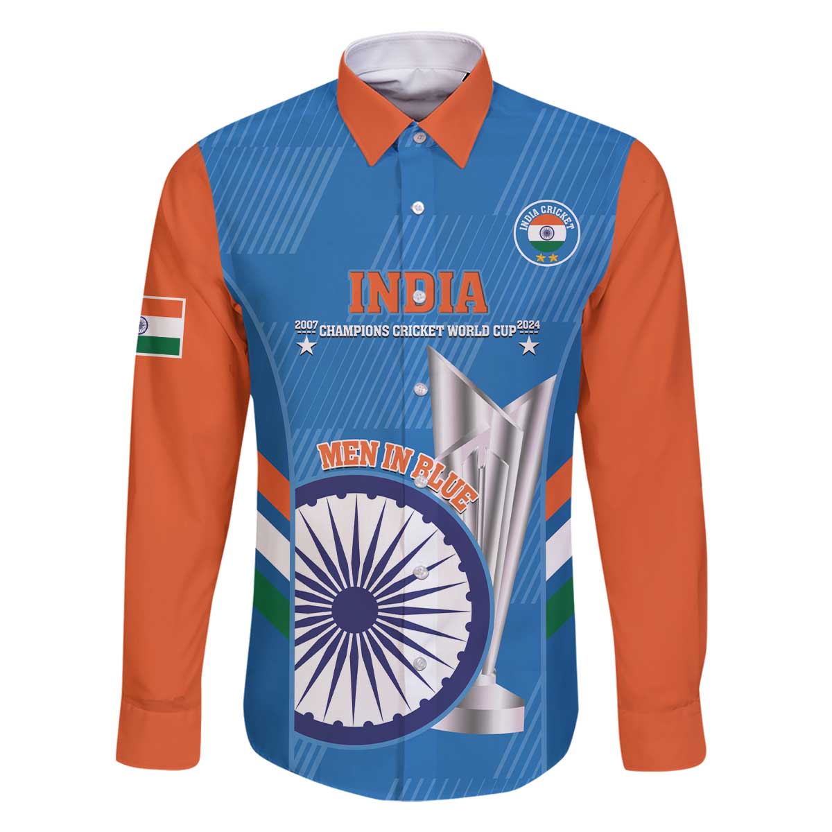 Custom India Cricket Family Matching Off The Shoulder Long Sleeve Dress and Hawaiian Shirt 2nd Champions World Cup Men In Blue - Wonder Print Shop