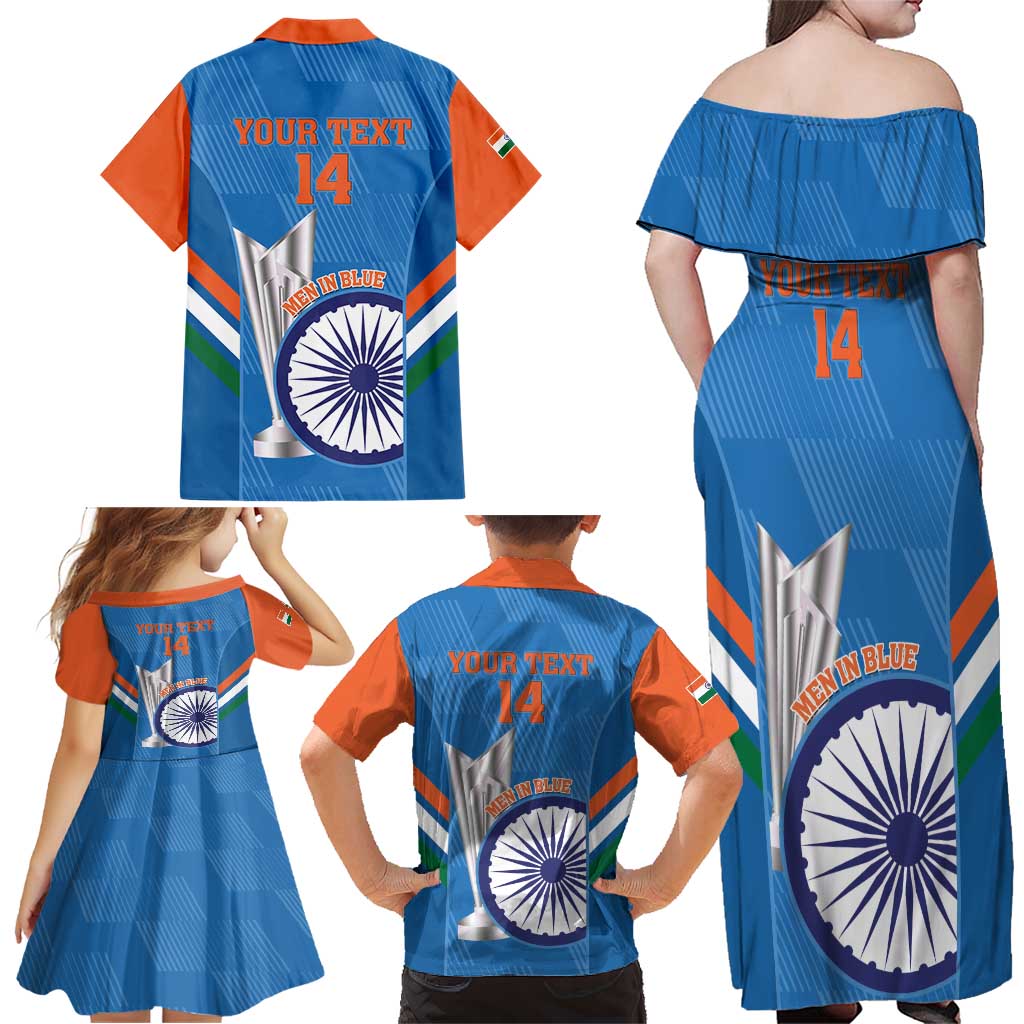 Custom India Cricket Family Matching Off Shoulder Maxi Dress and Hawaiian Shirt 2nd Champions World Cup Men In Blue - Wonder Print Shop