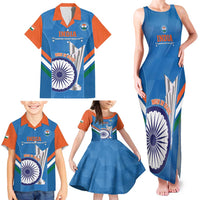 Custom India Cricket Family Matching Tank Maxi Dress and Hawaiian Shirt 2nd Champions World Cup Men In Blue - Wonder Print Shop