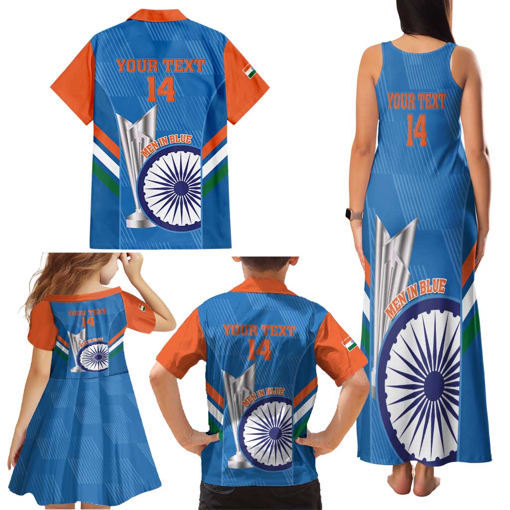 Custom India Cricket Family Matching Tank Maxi Dress and Hawaiian Shirt 2nd Champions World Cup Men In Blue - Wonder Print Shop