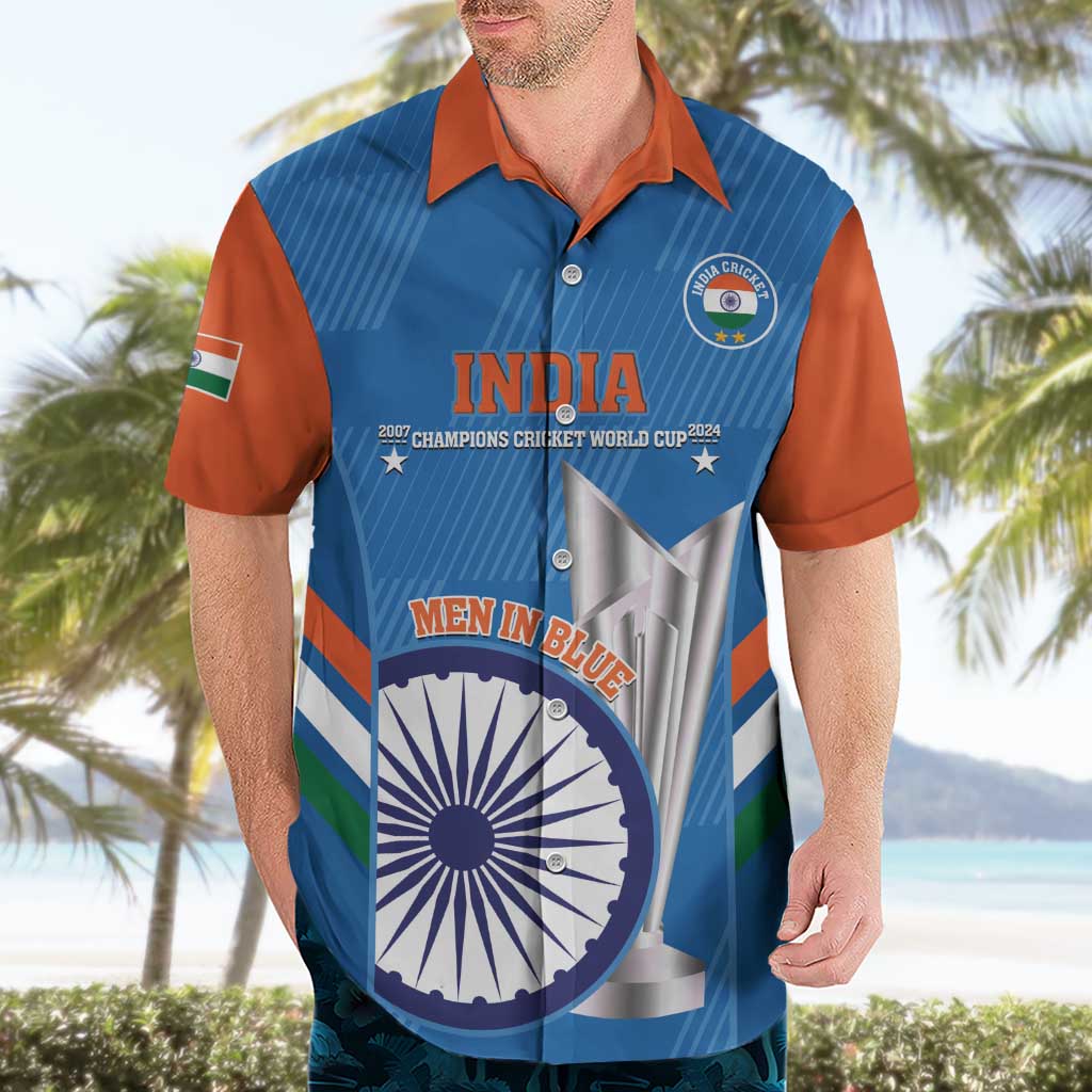 Custom India Cricket Hawaiian Shirt 2nd Champions World Cup Men In Blue - Wonder Print Shop