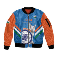 Custom India Cricket Sleeve Zip Bomber Jacket 2nd Champions World Cup Men In Blue - Wonder Print Shop