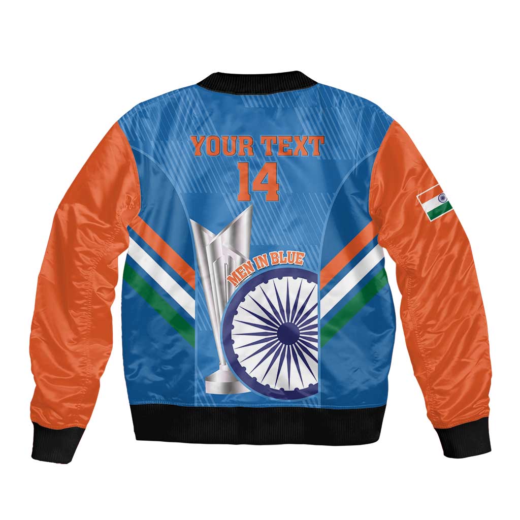 Custom India Cricket Sleeve Zip Bomber Jacket 2nd Champions World Cup Men In Blue - Wonder Print Shop