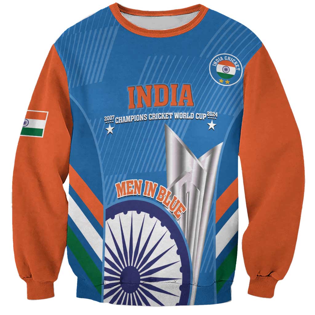 Custom India Cricket Sweatshirt 2nd Champions World Cup Men In Blue - Wonder Print Shop