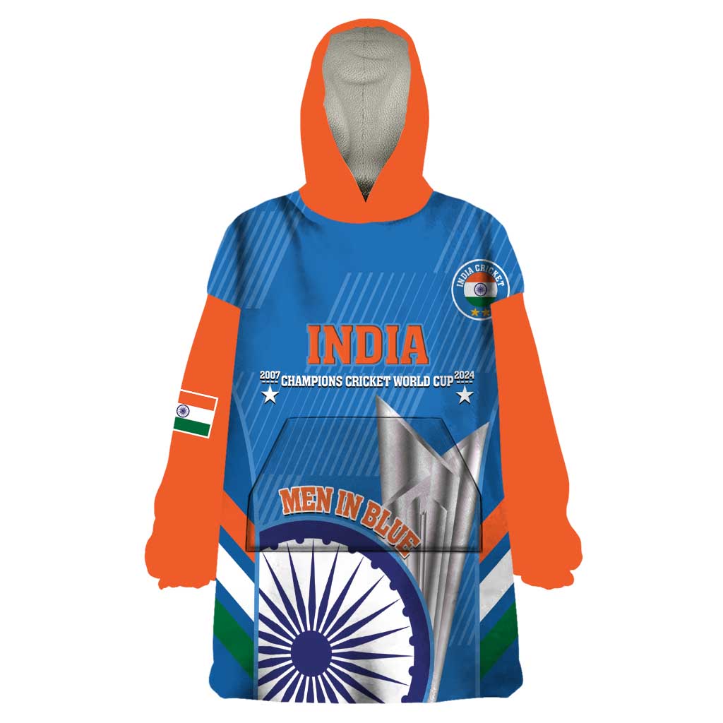 Custom India Cricket Wearable Blanket Hoodie 2nd Champions World Cup Men In Blue - Wonder Print Shop