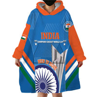 Custom India Cricket Wearable Blanket Hoodie 2nd Champions World Cup Men In Blue - Wonder Print Shop