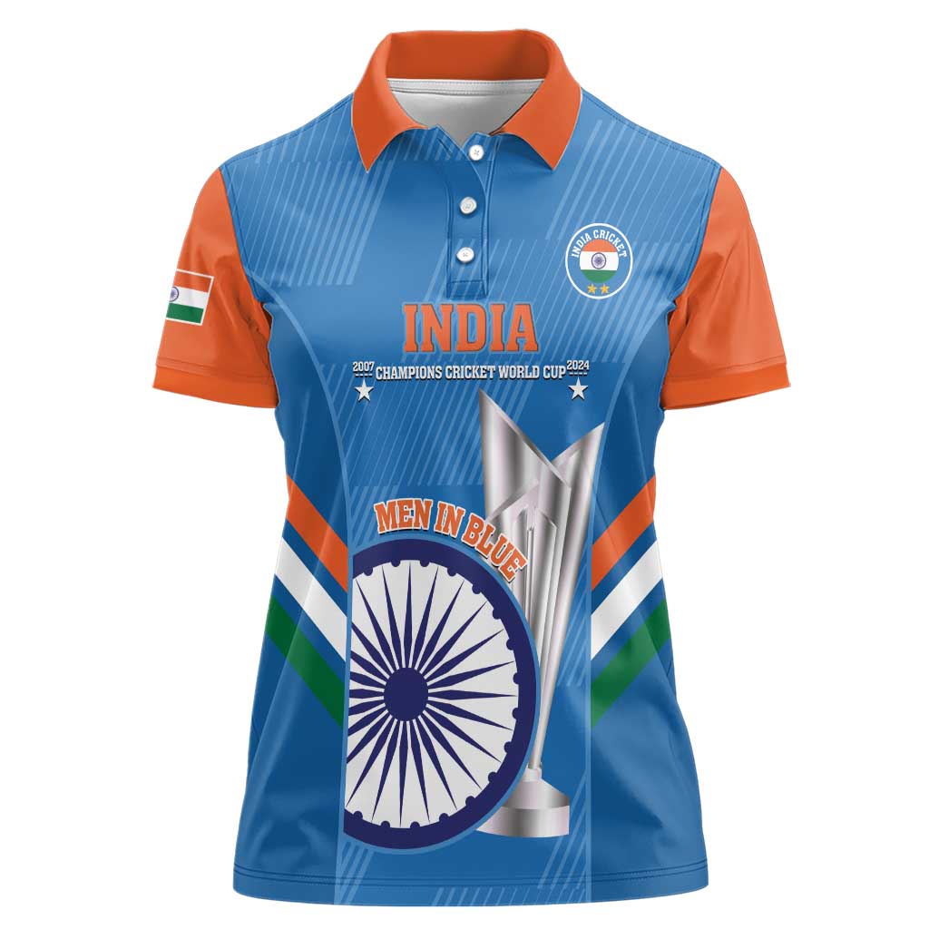 Custom India Cricket Women Polo Shirt 2nd Champions World Cup Men In Blue - Wonder Print Shop