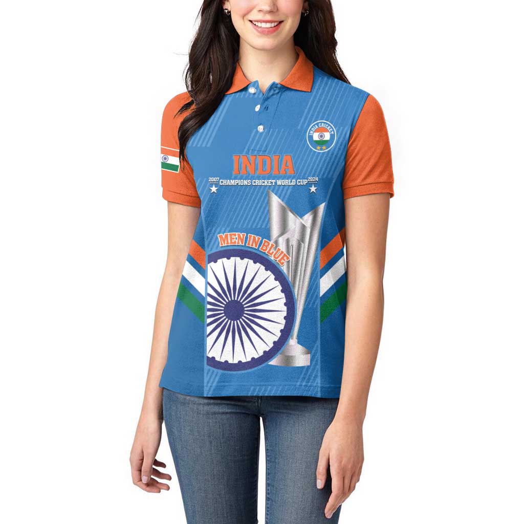 Custom India Cricket Women Polo Shirt 2nd Champions World Cup Men In Blue - Wonder Print Shop