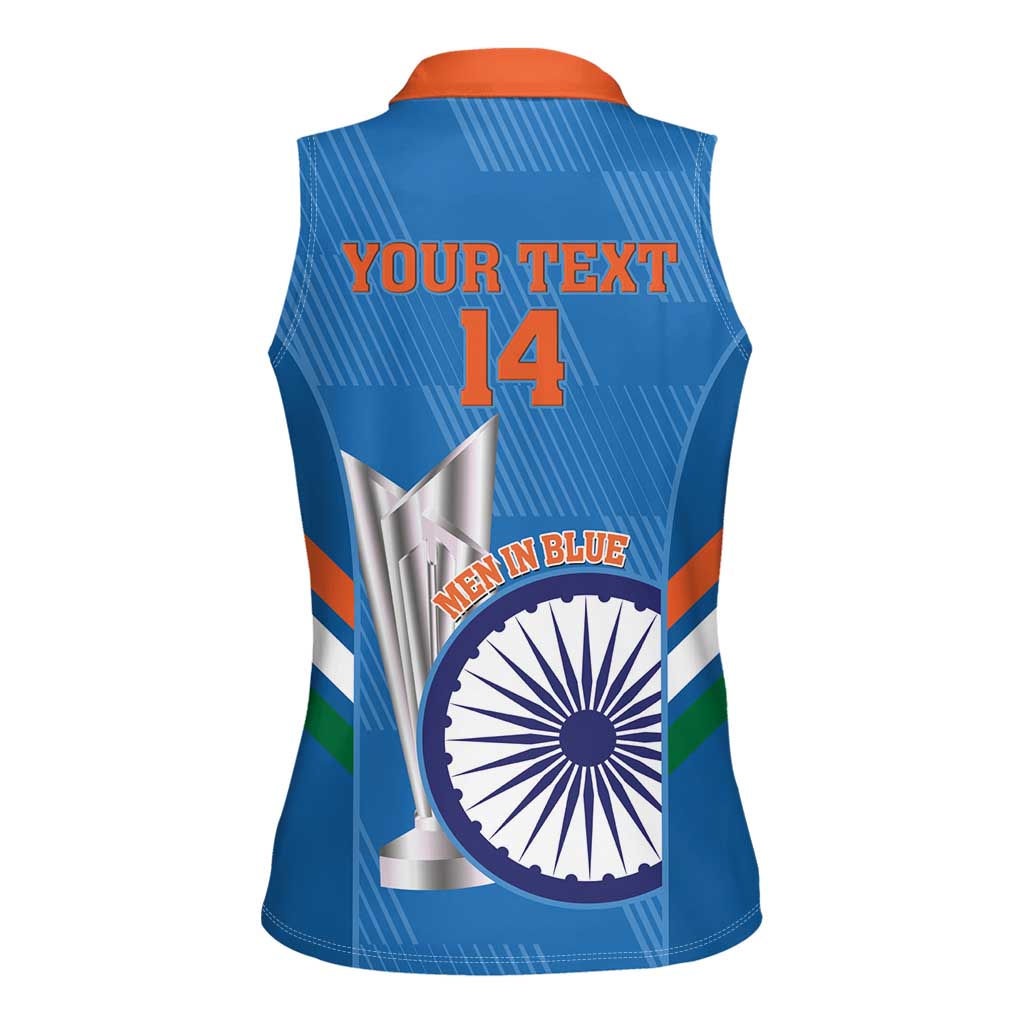 Custom India Cricket Women Sleeveless Polo Shirt 2nd Champions World Cup Men In Blue - Wonder Print Shop