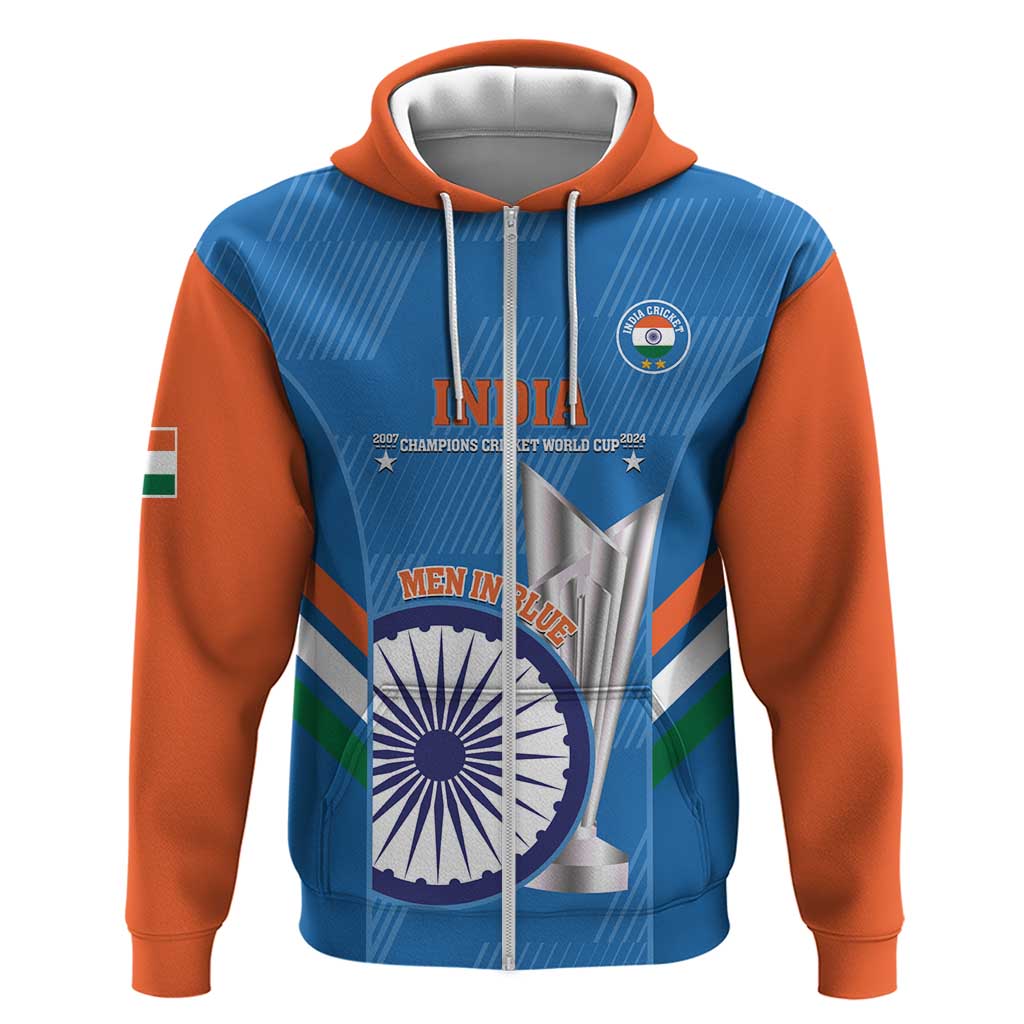 Custom India Cricket Zip Hoodie 2nd Champions World Cup Men In Blue - Wonder Print Shop