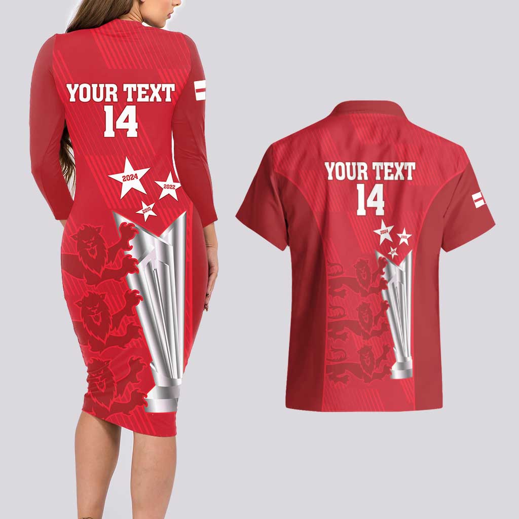 Custom England Cricket Couples Matching Long Sleeve Bodycon Dress and Hawaiian Shirt 3rd Champions World Cup Proud - Wonder Print Shop