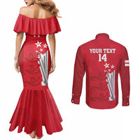 Custom England Cricket Couples Matching Mermaid Dress and Long Sleeve Button Shirt 3rd Champions World Cup Proud