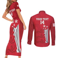 Custom England Cricket Couples Matching Short Sleeve Bodycon Dress and Long Sleeve Button Shirt 3rd Champions World Cup Proud - Wonder Print Shop