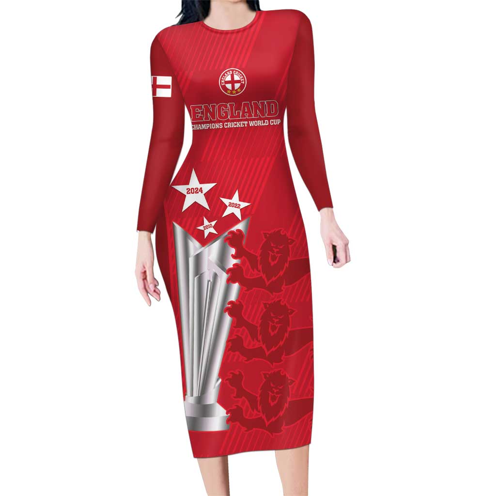 Custom England Cricket Family Matching Long Sleeve Bodycon Dress and Hawaiian Shirt 3rd Champions World Cup Proud - Wonder Print Shop