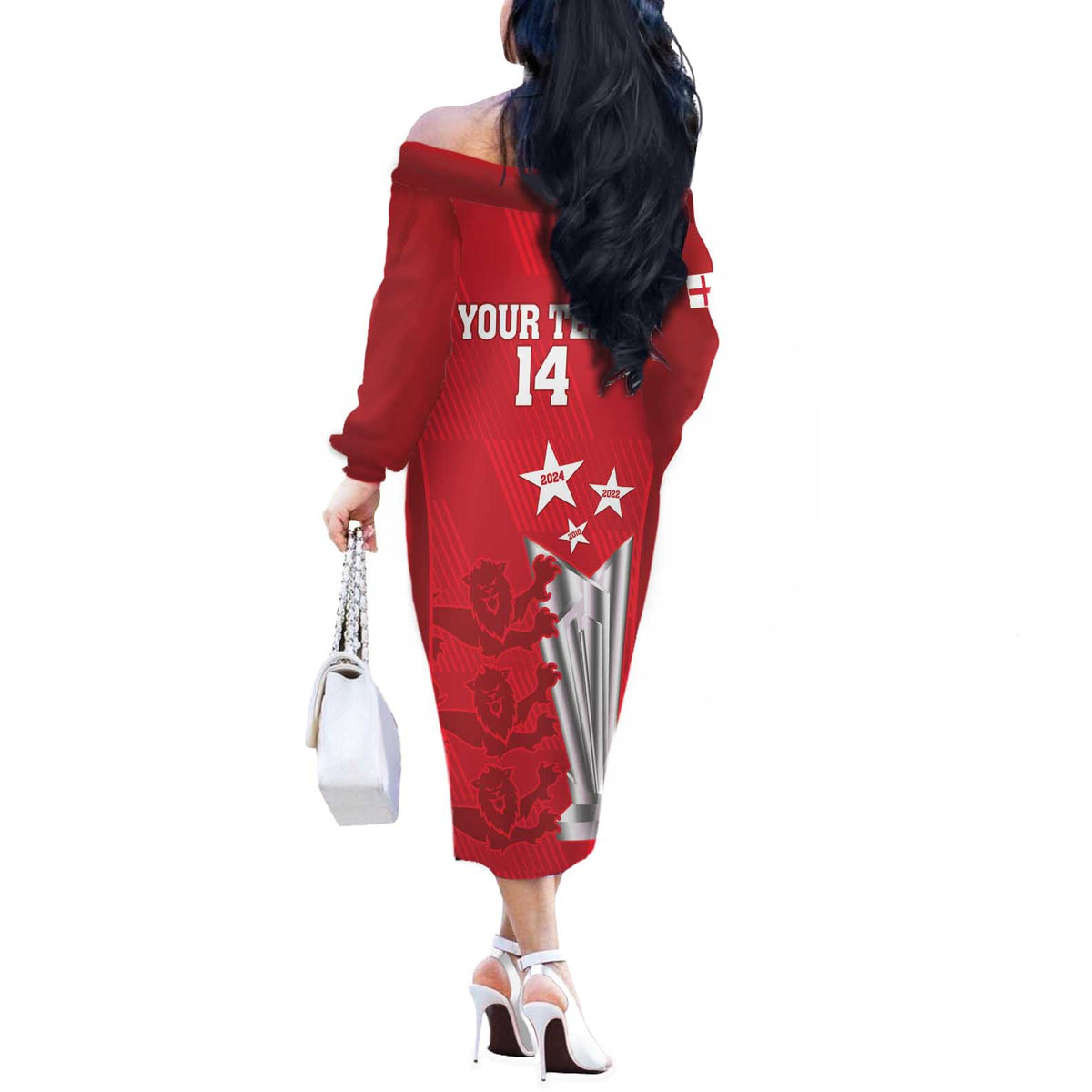 Custom England Cricket Off The Shoulder Long Sleeve Dress 3rd Champions World Cup Proud - Wonder Print Shop