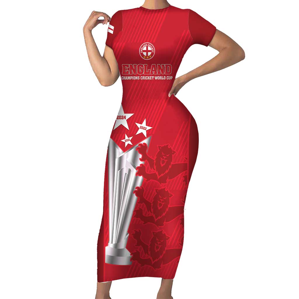 Custom England Cricket Short Sleeve Bodycon Dress 3rd Champions World Cup Proud - Wonder Print Shop