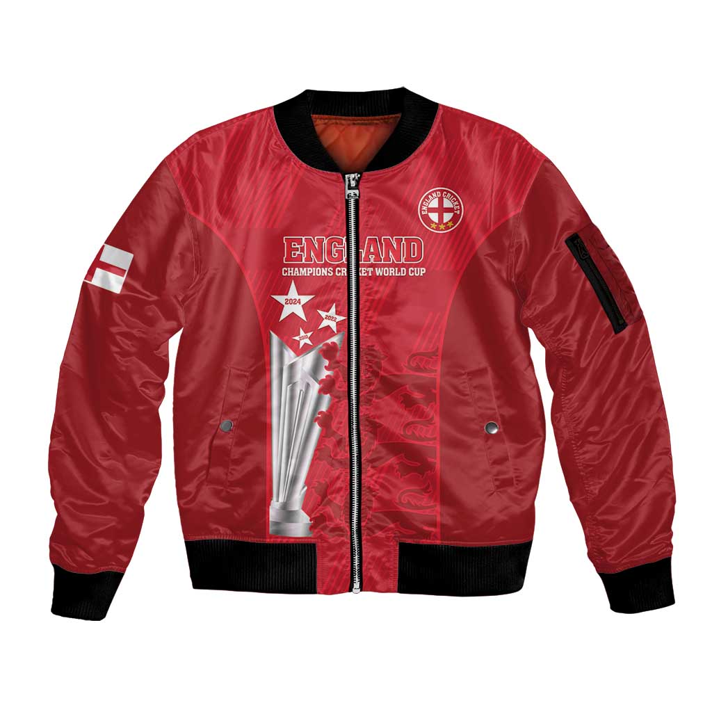 Custom England Cricket Sleeve Zip Bomber Jacket 3rd Champions World Cup Proud - Wonder Print Shop