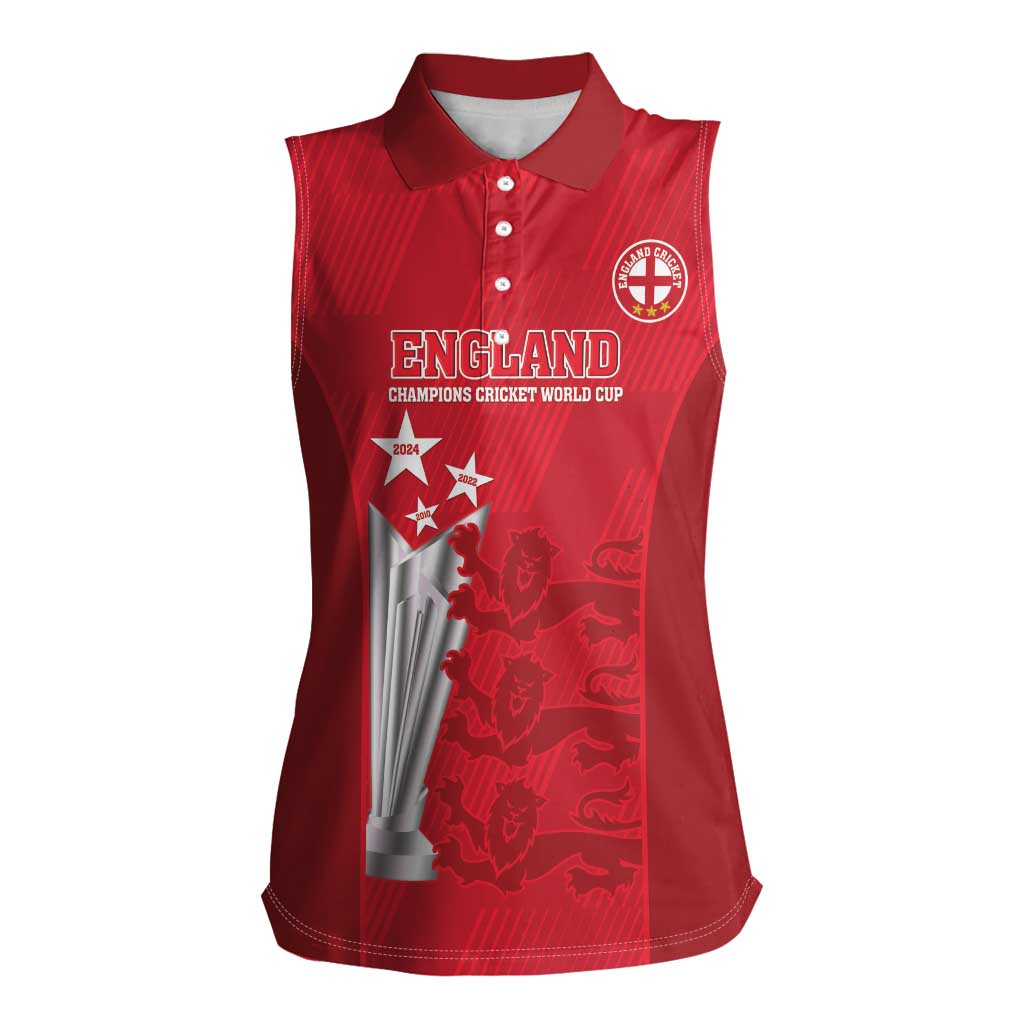 Custom England Cricket Women Sleeveless Polo Shirt 3rd Champions World Cup Proud - Wonder Print Shop