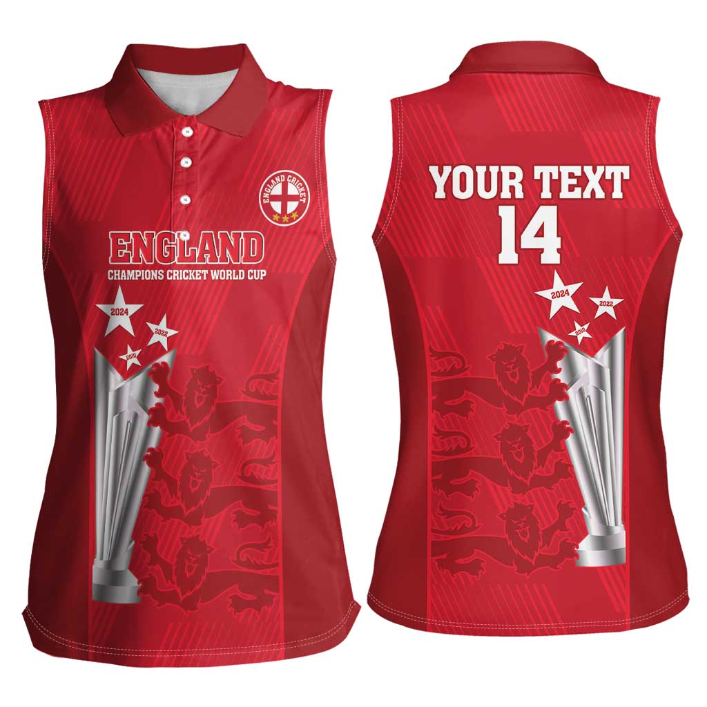 Custom England Cricket Women Sleeveless Polo Shirt 3rd Champions World Cup Proud - Wonder Print Shop
