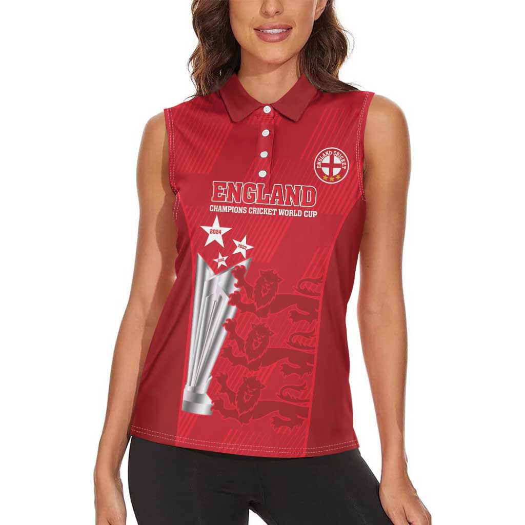 Custom England Cricket Women Sleeveless Polo Shirt 3rd Champions World Cup Proud - Wonder Print Shop