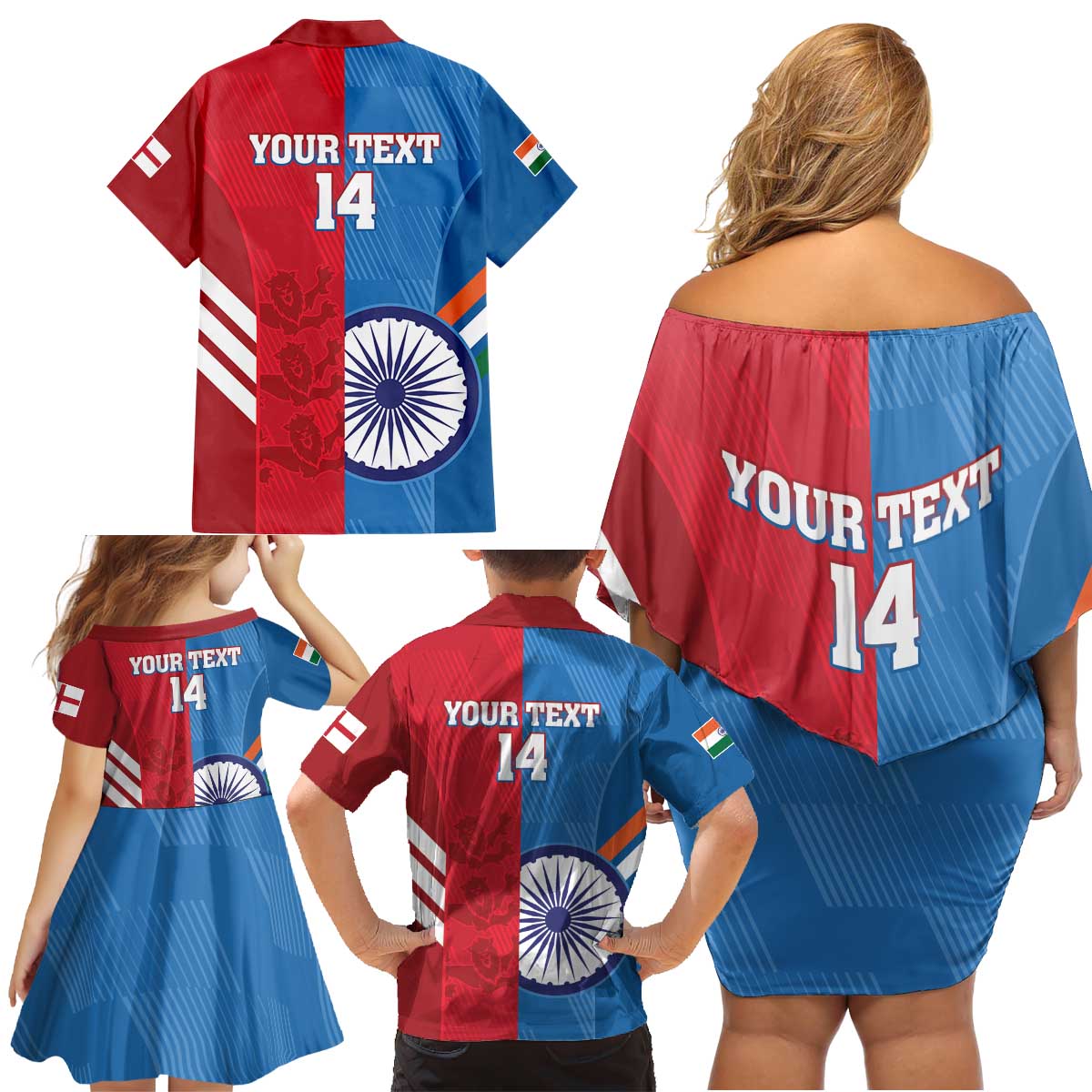 Custom India And England Cricket Family Matching Off Shoulder Short Dress and Hawaiian Shirt 2024 Together Dynamic Version - Wonder Print Shop