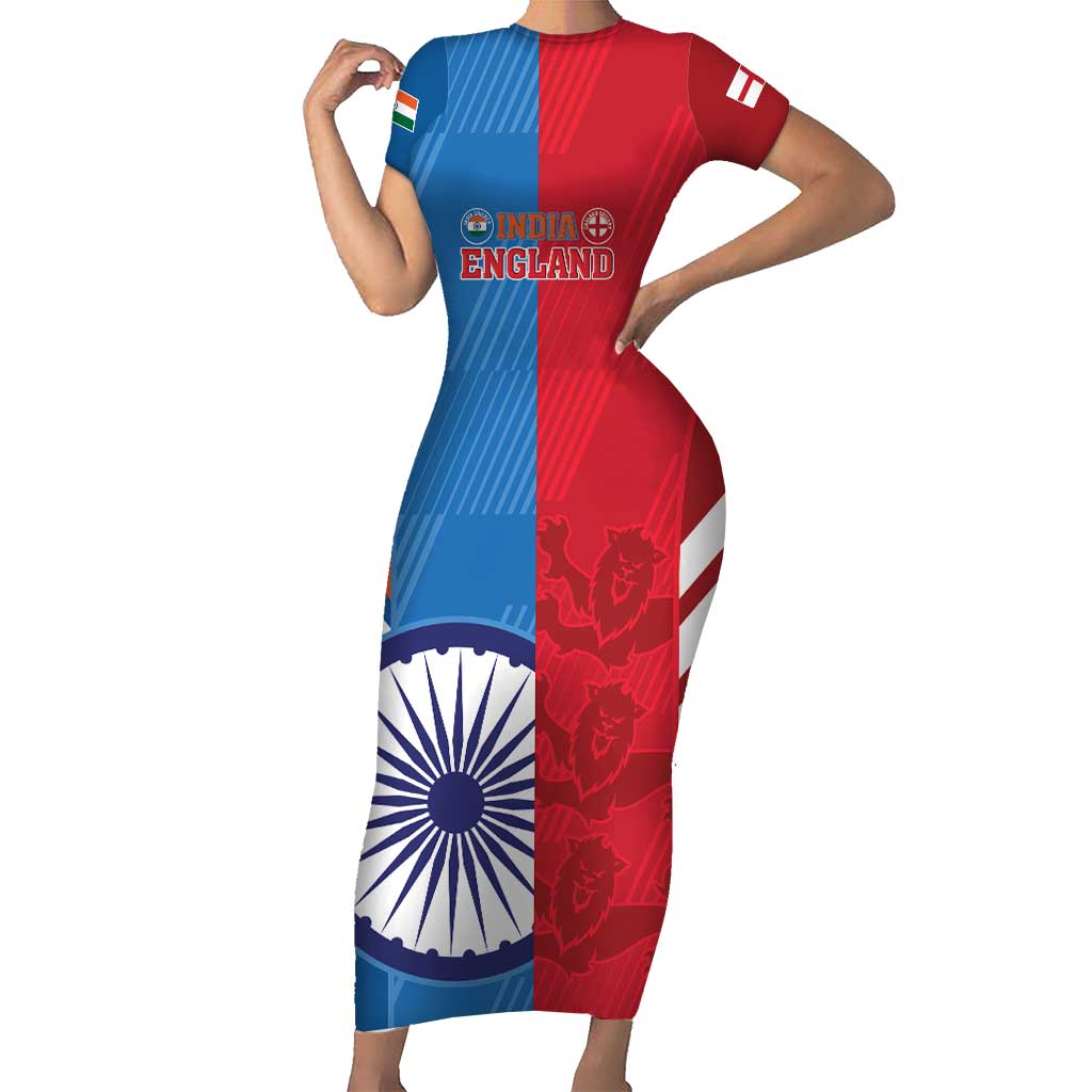 Custom India And England Cricket Short Sleeve Bodycon Dress 2024 Together Dynamic Version - Wonder Print Shop