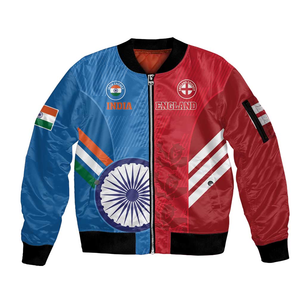 Custom India And England Cricket Sleeve Zip Bomber Jacket 2024 Together Dynamic Version - Wonder Print Shop