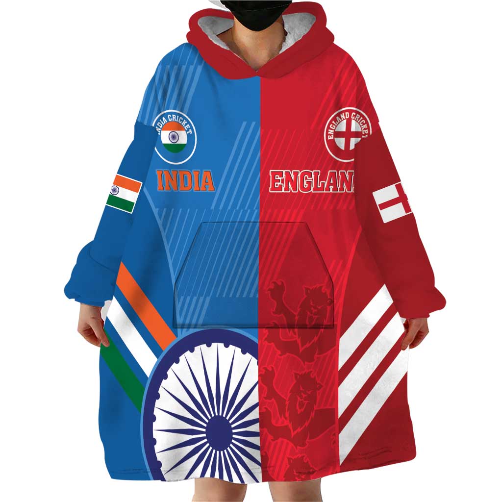 Custom India And England Cricket Wearable Blanket Hoodie 2024 Together Dynamic Version - Wonder Print Shop