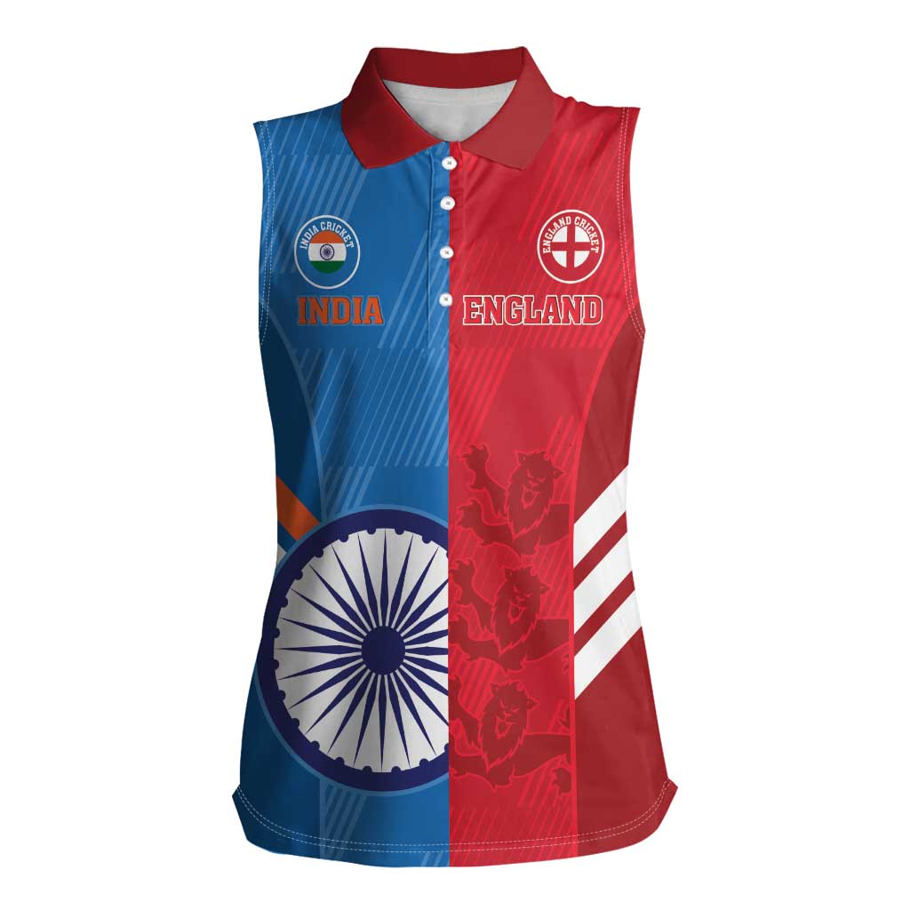 Custom India And England Cricket Women Sleeveless Polo Shirt 2024 Together Dynamic Version - Wonder Print Shop